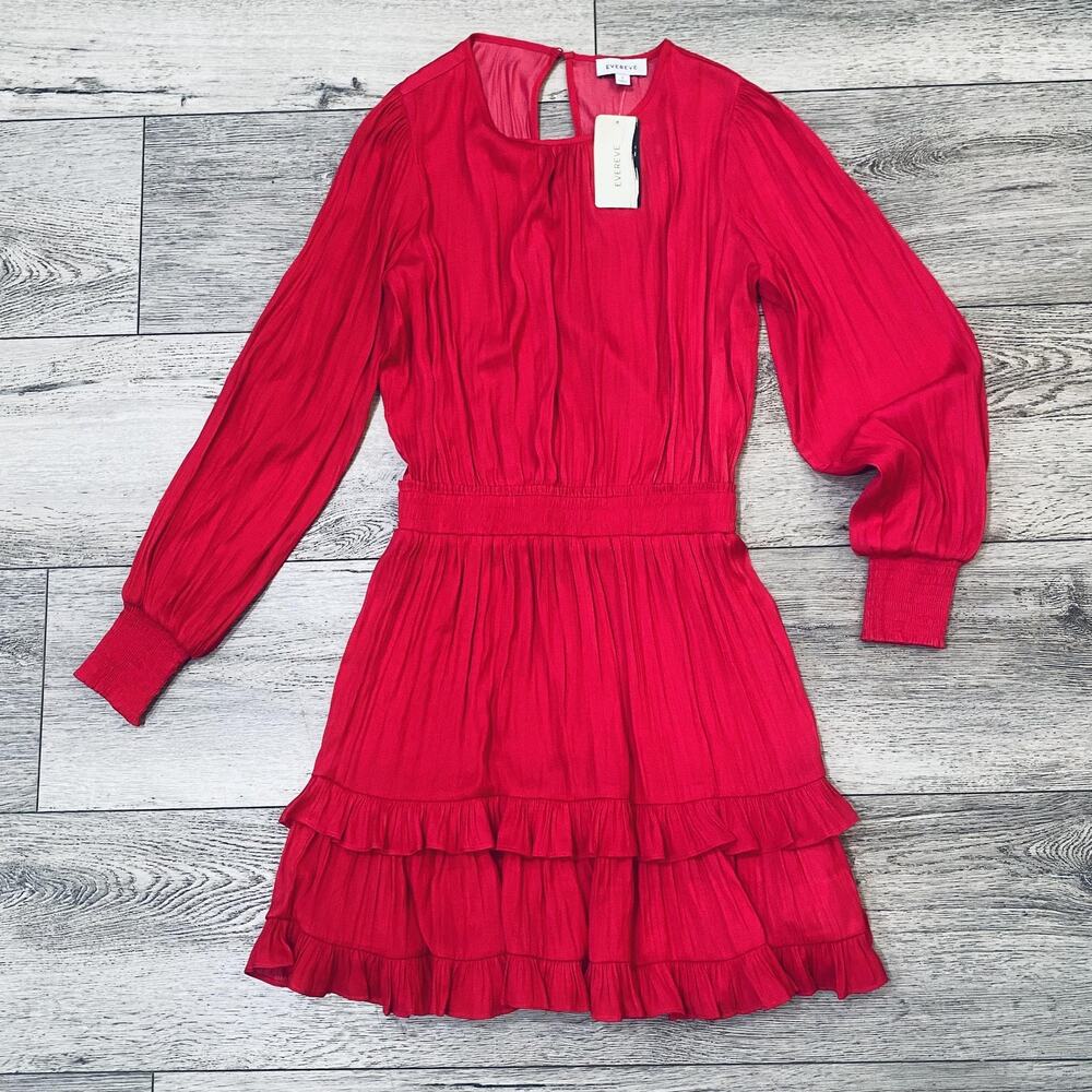 Evereve Hailey Mini Dress Womens Small Fuchsia Pink Long Sleeve Ruffle NWT fairy